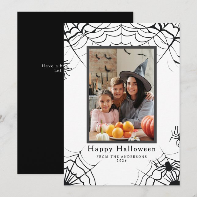 Minimalist Modern Spooky Happy Halloween 1 Photo Holiday Card (Front/Back)