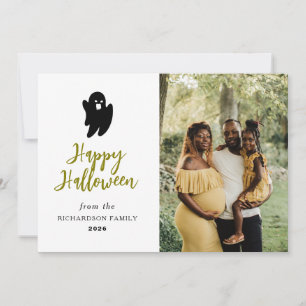 Minimalist Modern Spooky Happy Halloween 1 Photo Holiday Card