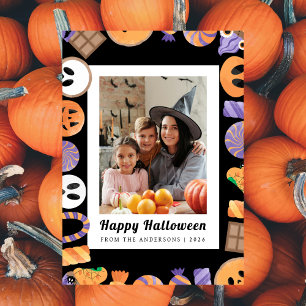 Minimalist Modern Spooky Happy Halloween 1 Photo Holiday Card