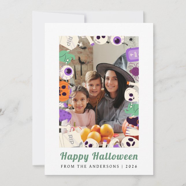 Minimalist Modern Spooky Happy Halloween 1 Photo Holiday Card (Front)