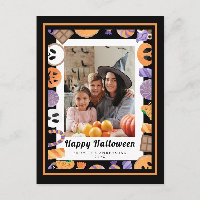 Minimalist Modern Spooky Happy Halloween 1 Photo Holiday Postcard (Front)