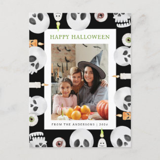 Minimalist Modern Spooky Happy Halloween 1 Photo Holiday Postcard