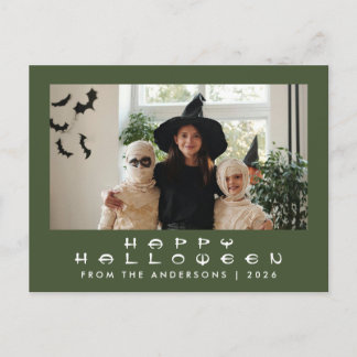 Minimalist Modern Spooky Happy Halloween 1 Photo Holiday Postcard