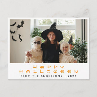 Minimalist Modern Spooky Happy Halloween 1 Photo Holiday Postcard