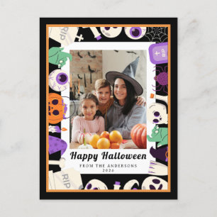 Minimalist Modern Spooky Happy Halloween 1 Photo Holiday Postcard