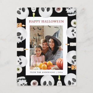 Minimalist Modern Spooky Happy Halloween 1 Photo Holiday Postcard