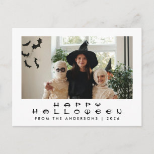 Minimalist Modern Spooky Happy Halloween 1 Photo Holiday Postcard