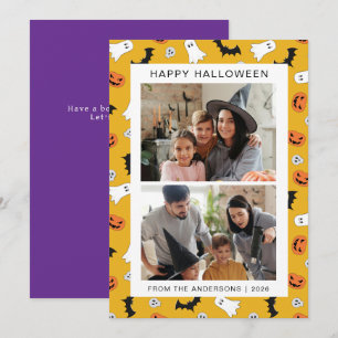 Minimalist Modern Spooky Happy Halloween 2 Photo Holiday Card