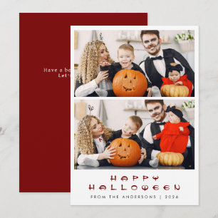 Minimalist Modern Spooky Happy Halloween 2 Photo Holiday Card