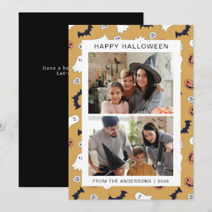 Minimalist Modern Spooky Happy Halloween 2 Photo Holiday Card