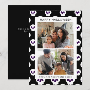 Minimalist Modern Spooky Happy Halloween 2 Photo Holiday Card