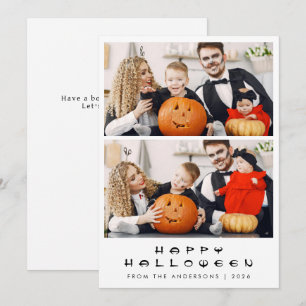 Minimalist Modern Spooky Happy Halloween 2 Photo Holiday Card
