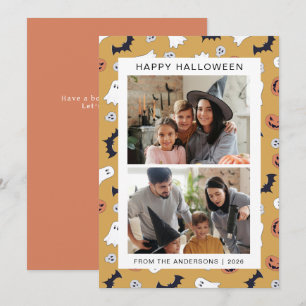 Minimalist Modern Spooky Happy Halloween 2 Photo Holiday Card