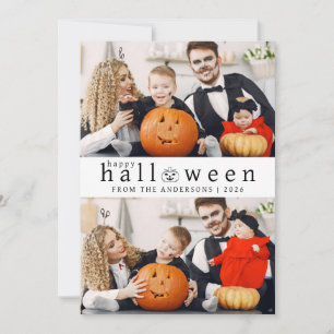 Minimalist Modern Spooky Happy Halloween 2 Photo Holiday Card