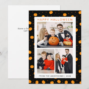 Minimalist Modern Spooky Happy Halloween 3 Photo Holiday Card