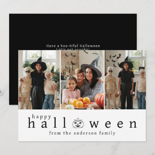 Minimalist Modern Spooky Happy Halloween 3 Photo Holiday Card