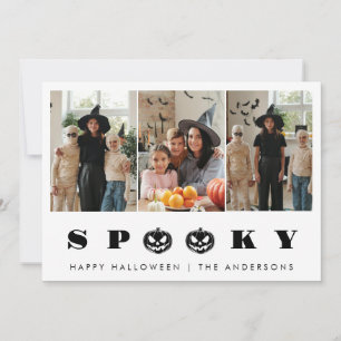 Minimalist Modern Spooky Happy Halloween 3 Photo Holiday Card