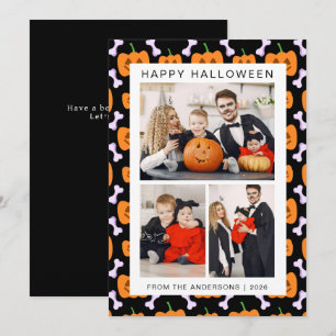 Minimalist Modern Spooky Happy Halloween 3 Photo Holiday Card