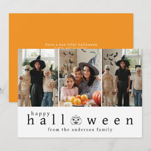 Minimalist Modern Spooky Happy Halloween 3 Photo Holiday Card