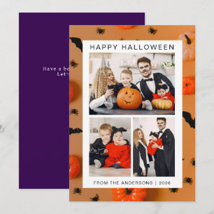 Minimalist Modern Spooky Happy Halloween 3 Photo Holiday Card