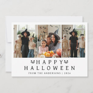 Minimalist Modern Spooky Happy Halloween 3 Photo Holiday Card