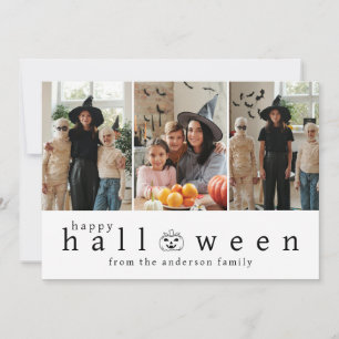 Minimalist Modern Spooky Happy Halloween 3 Photo Holiday Card