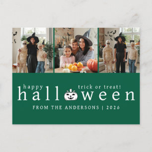 Minimalist Modern Spooky Happy Halloween 3 Photo Holiday Postcard