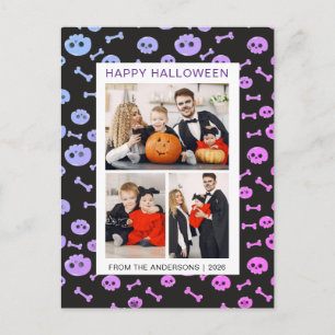 Minimalist Modern Spooky Happy Halloween 3 Photo Holiday Postcard