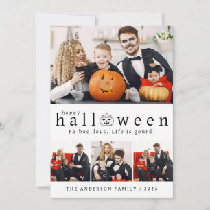 Minimalist Modern Spooky Happy Halloween 4 Photo Holiday Card