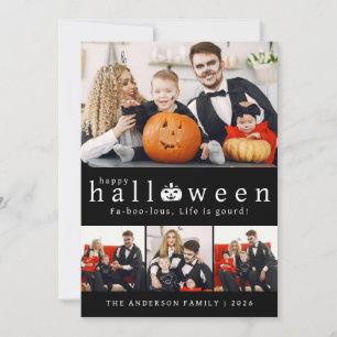 Minimalist Modern Spooky Happy Halloween 4 Photo Holiday Card