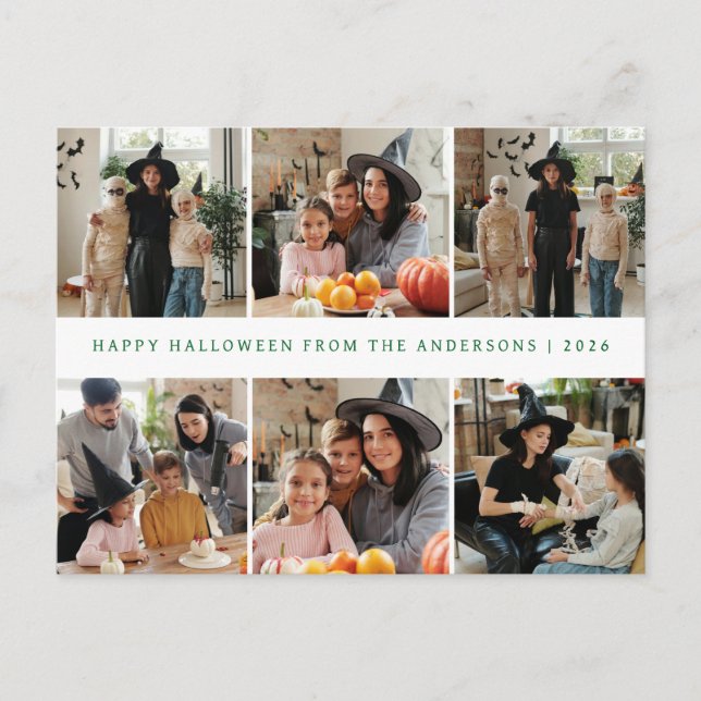 Minimalist Modern Spooky Happy Halloween 6 Photo Holiday Postcard (Front)