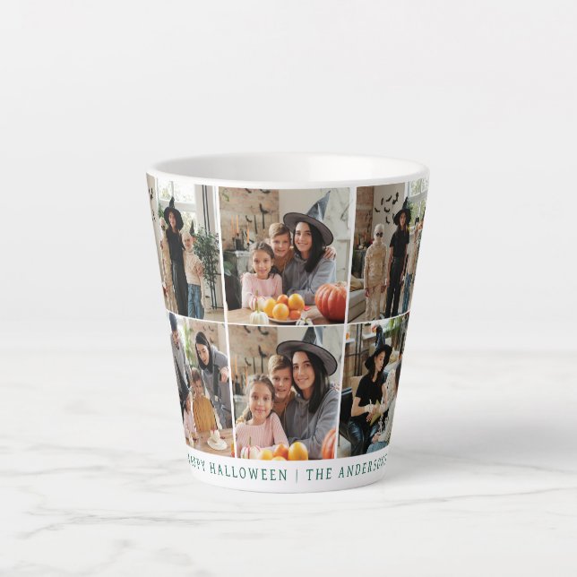 Minimalist Modern Spooky Happy Halloween 6 Photo Latte Mug (Front)