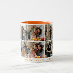 Minimalist Modern Spooky Happy Halloween 6 Photo Two-Tone Coffee Mug