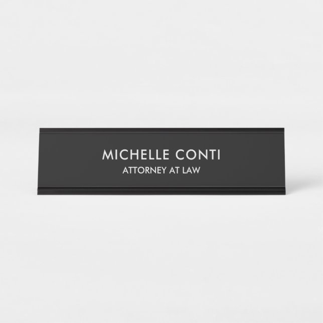 Minimalist Modern Stylish Black Professional Desk Name Plate (Front)
