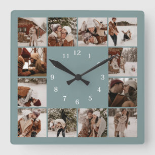 Minimalist Modern Stylish Family Photo Collage Square Wall Clock