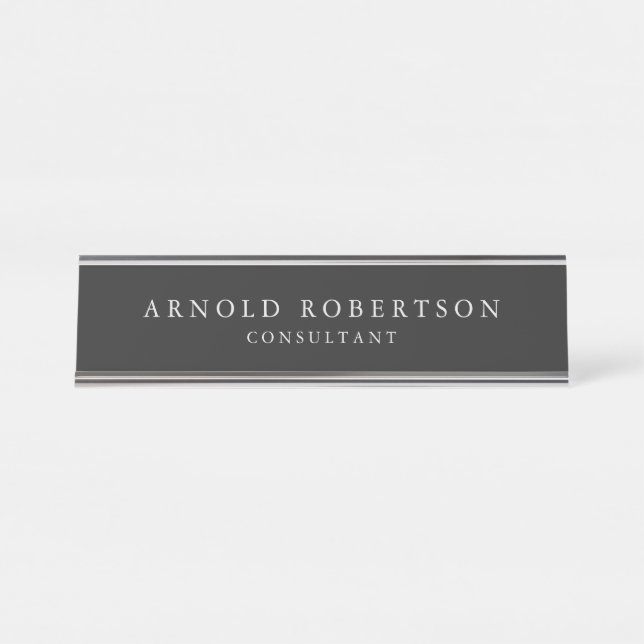 Minimalist Modern Stylish Grey Professional Desk Name Plate (Front)
