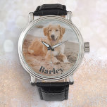 Minimalist Modern Stylish Pet Dog Photo Name Watch<br><div class="desc">Put your dog in the picture with this elegant customizable watch. Your own choice of favourite photo will be displayed on the watch face, with text (such as your dog's name) curved around the lower edge in stylish lettering. With simple minimalist style and custom appeal, the watch makes an ideal...</div>