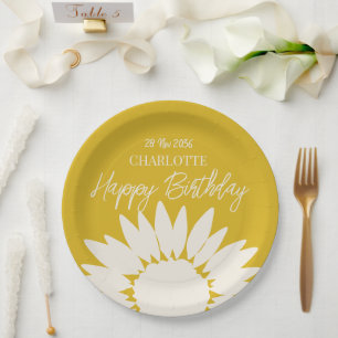  Minimalist Modern Sunflower Custom Happy Birthday Paper Plate
