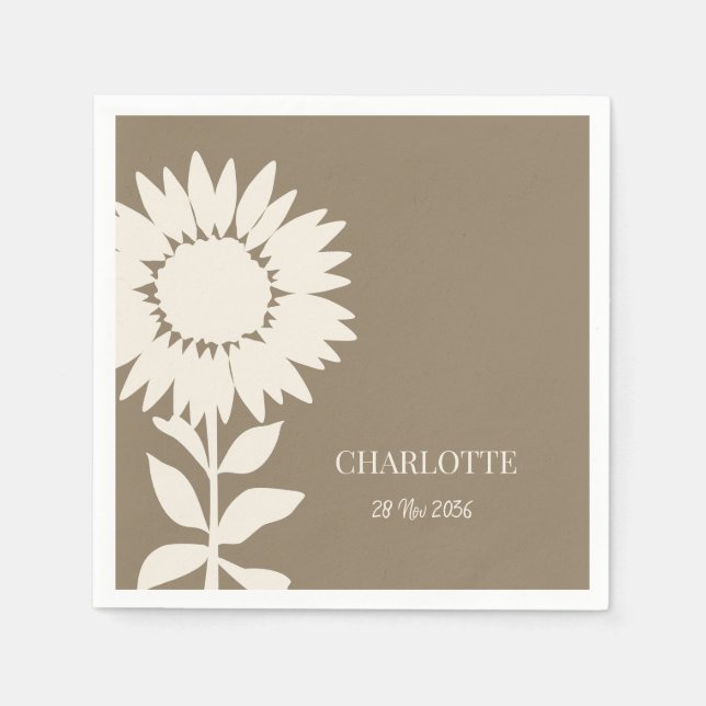  Minimalist Modern Sunflower Custom Name Birthday  Napkin (Front)