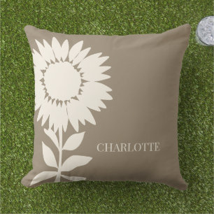Minimalist Modern Sunflower Custom Name    Outdoor Pillow