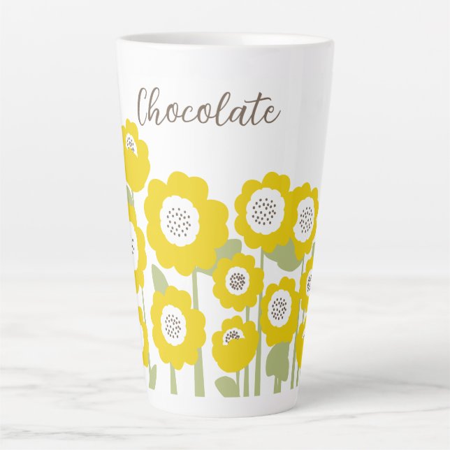 Minimalist Modern Sunflower Minimal Custom Name    Latte Mug (Front)