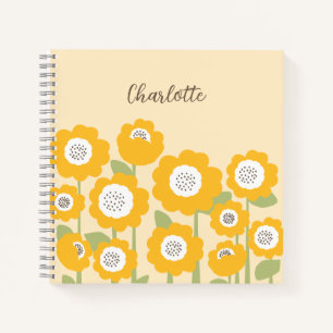 Minimalist Modern Sunflower Minimal Custom Name    Notebook