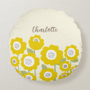 Minimalist Modern Sunflower Minimal Custom Name Round Pillow