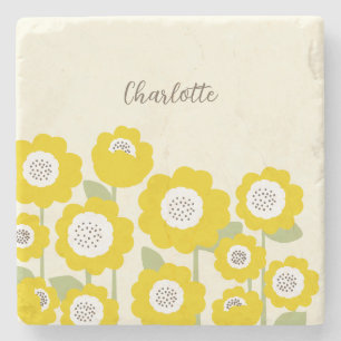 Minimalist Modern Sunflower Minimal Custom Name Stone Coaster