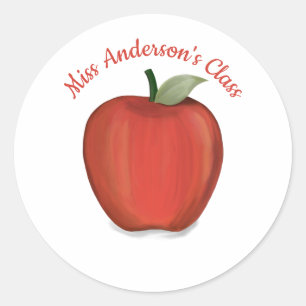 Minimalist Modern Teacher Red Apple Classic Round Sticker