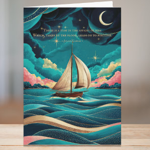 Minimalist Modern Teal Blue Illustration Quote Card