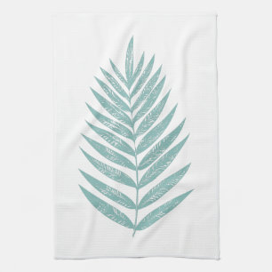 MInimalist Modern Teal Blue Palm Frond Kitchen Towel