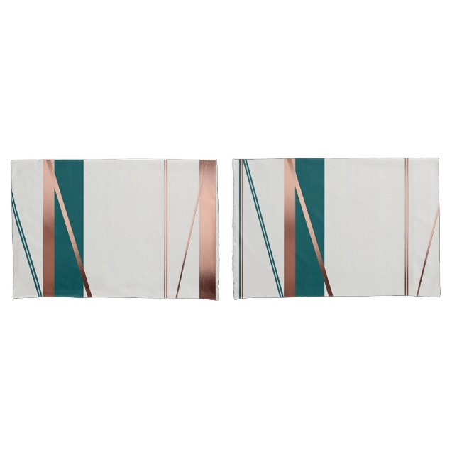 Minimalist Modern Teal & Copper Abstract Harmony  Pillowcase (Front-Set)