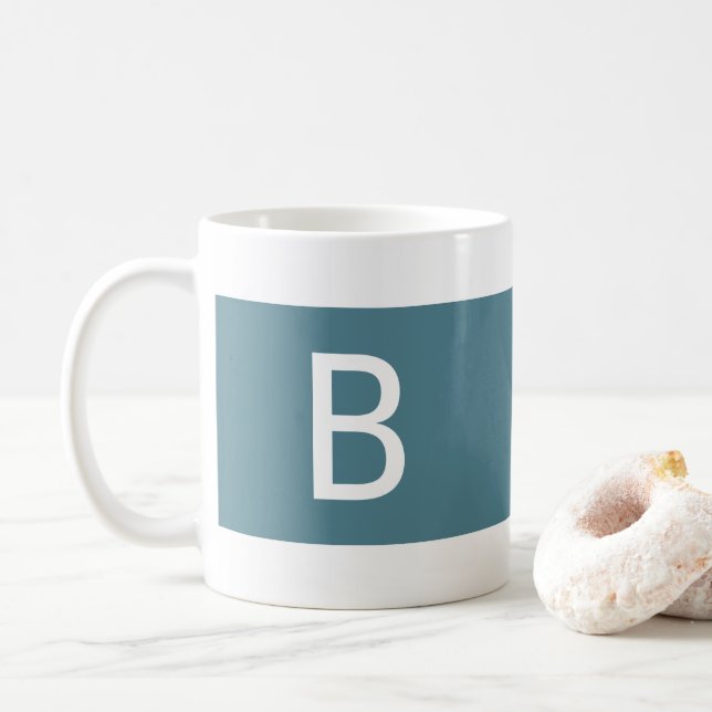 Minimalist Modern Teal & White Monogram Coffee Mug (With Donut)