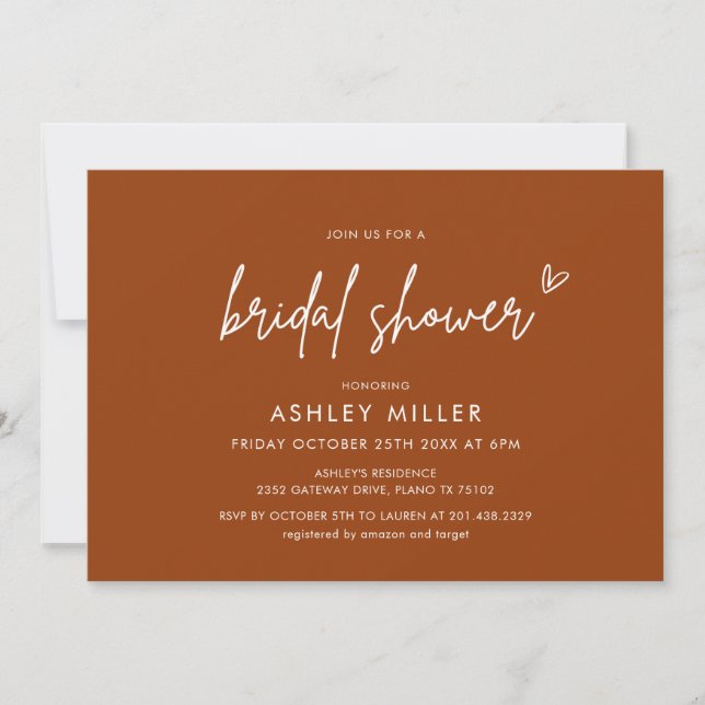 Minimalist Modern Terracotta Bridal Shower Invitat Invitation (Front)